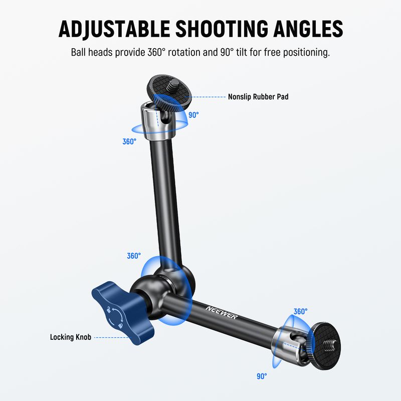 Bras magique à friction réglable NEEWER 15 cm/25 cm avec vis 1/4" aux deux extrémités pour cage flash/LED SmallRig_voghion.com