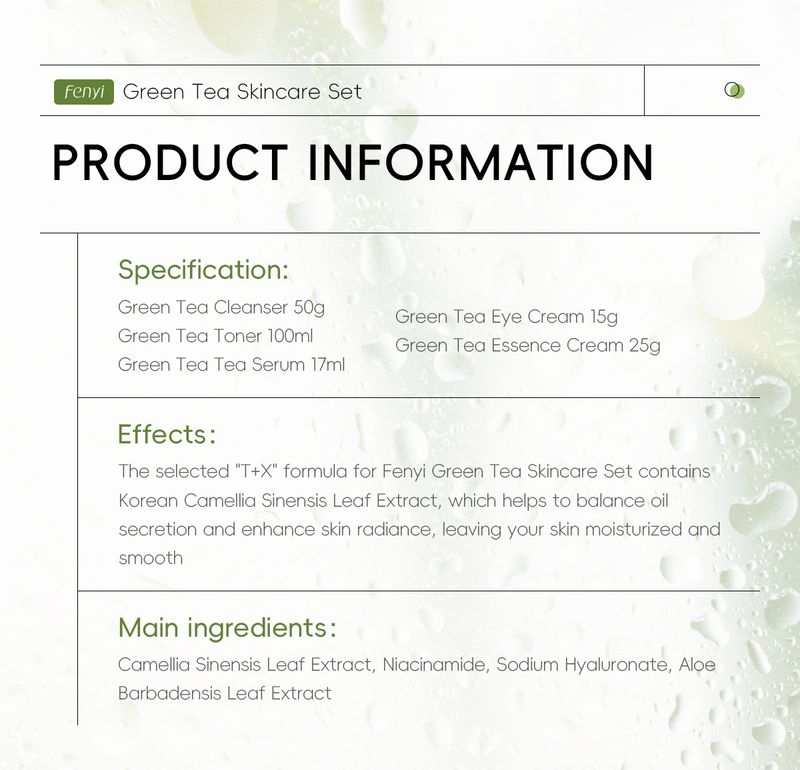 Peelings & Körperbehandlungen – Neues 5-teiliges Set mit grünem Tee: Waschlotion 50 g + Wasser 100 ml + Creme 25 g + Augencreme 15 g + Essenz 17 ml_voghion.com