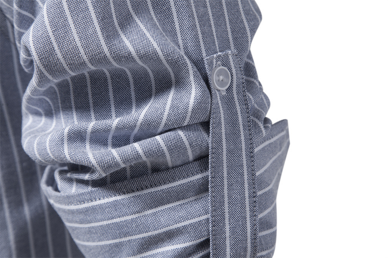 Camicia a maniche lunghe a righe da uomo in cotone e lino, moda casual_voghion.com