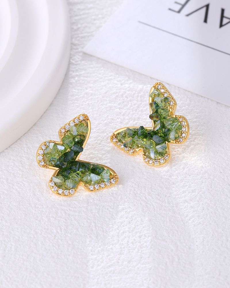 Orecchini da donna con cristalli sfumati a forma di farfalla della foresta, freschi e dolci, super lucidi, di alta qualità_voghion.com