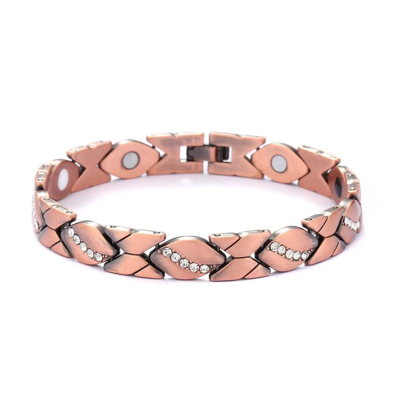 Bracelet réglable magnétique Yunjin New Leaf incrusté de diamants en cuivre rouge antique brossé_voghion.com