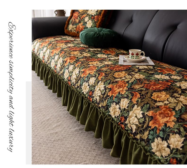 Maillard Style Sofa Cover – Floral Print Elastic Couch Protector (Polyester, Anti-Slip, Multiple Sizes)_voghion.com