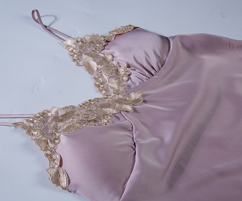 pigiama sexy da donna in seta di ghiaccio set da cinque pezzi con bretelle camicia da notte a maniche lunghe in seta sottile da casa con imbottitura sul petto_voghion.com