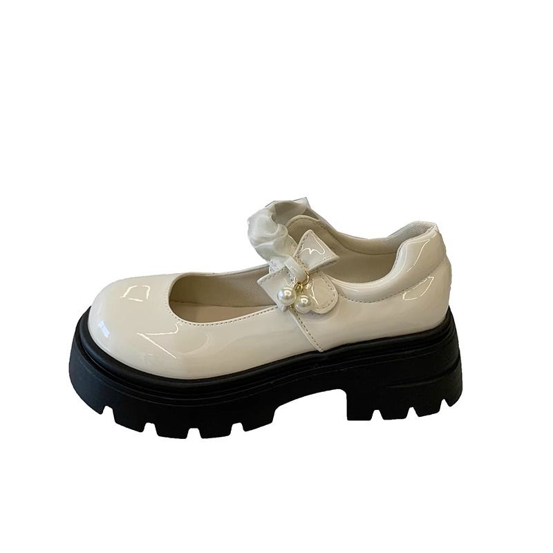 Französische Mary Jane Einpedal-Damenschuhe Temperamentschuhe Erhöhte Jk-Schuhe Runder Kopf mit Mary Jane Kleine Lederschuhe_voghion.com