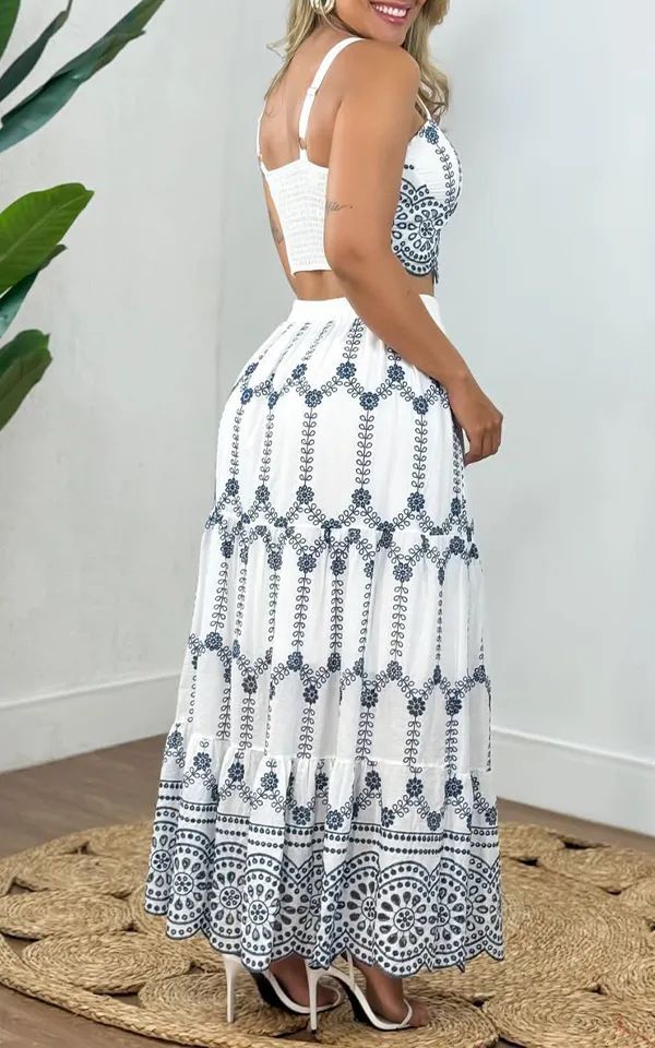 Abito due pezzi con gonna lunga stampata, stile etnico, per il tempo libero, da donna_voghion.com