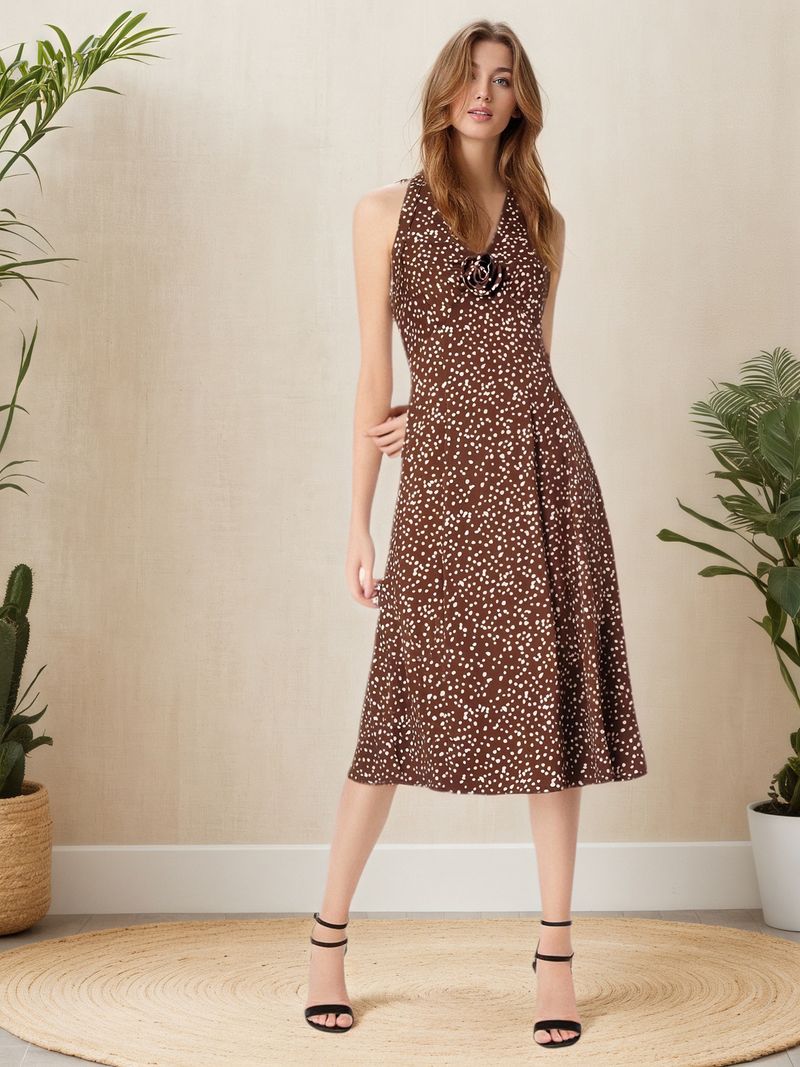 Damen-Kleid mit Neckholder, rückenfrei, gepunktet, ärmellos, Camisole-Kleid_voghion.com