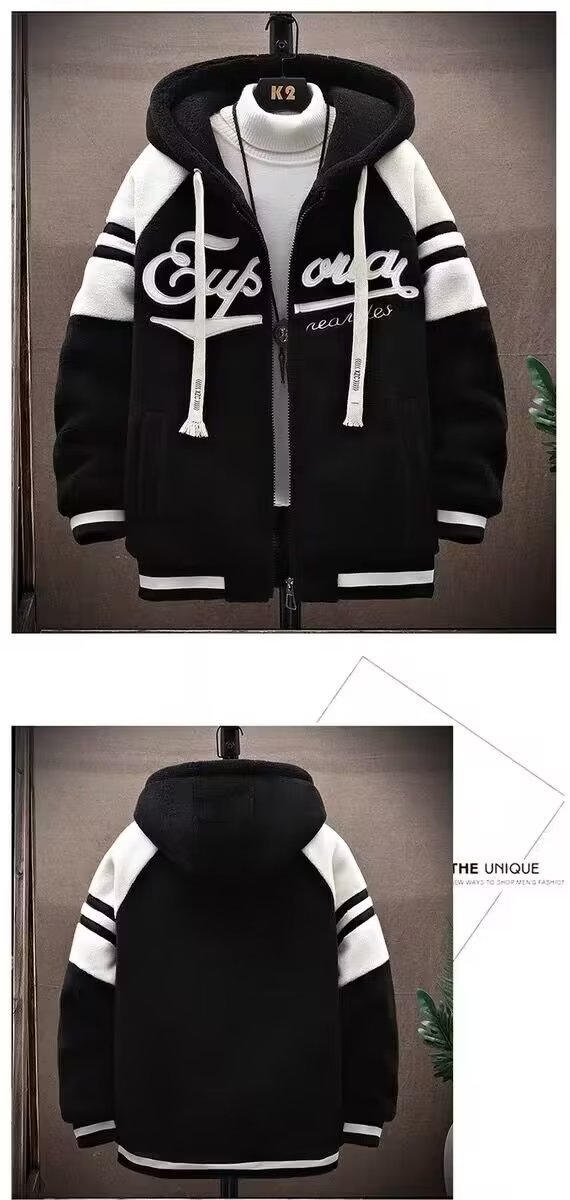 Abbigliamento maschile Autunno e inverno Plus Giacca in pile di pelle di agnello per ragazzi Autunno Studente Maglione ispessito Giacca con cappuccio Vestiti in cotone Giovani_voghion.com