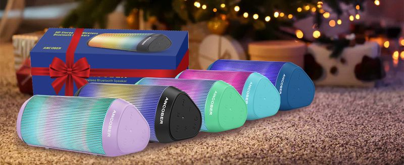 Portable Bluetooth, 15W, AUX, TWS dual pairing, LED light, stereo, Bluetooth 5.3, waterproof, wireless speaker_voghion.com