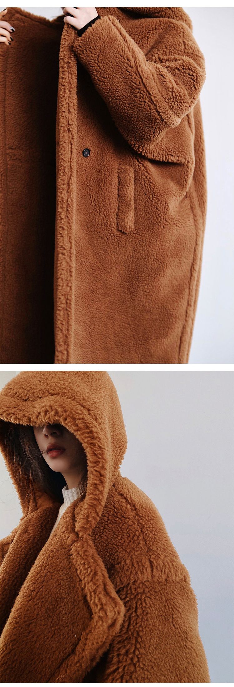 Damenbekleidung Herbst und Winter Lässiger Pelzmantel Damenmantel Mittellanger Kapuzenrevers Modischer Lammwolle-Temperament-Trend_voghion.com