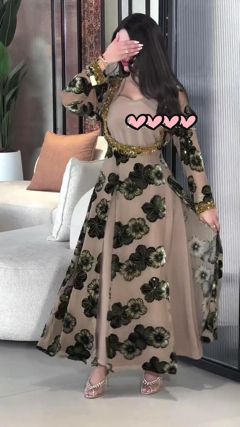 Abito stampato da donna in chiffon di alta qualità, con gonna lunga da banchetto_voghion.com