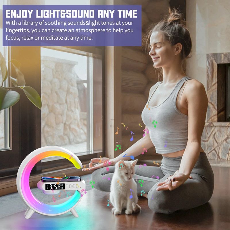 Többfunkciós vezeték nélküli töltőpad állvány hangszóró TF RGB éjszakai fény 15W gyors töltőállomás iPhone Samsung Xiaomi készülékhez_voghion.com