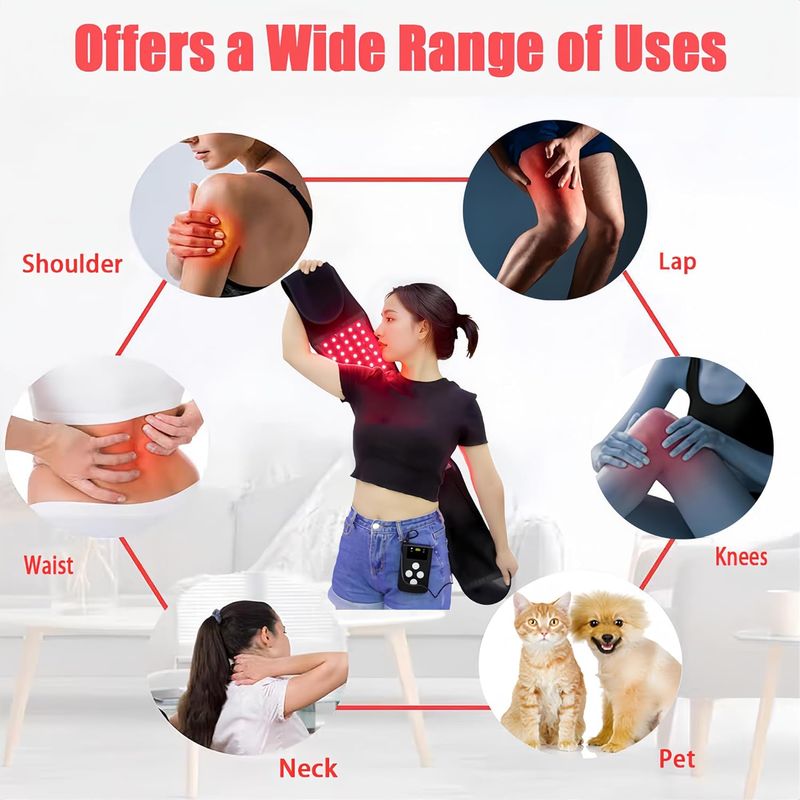 Cinto, 10000mAh, cinto infravermelho sem fio, cinto com almofada de cintura, massagem vibratória recarregável, terapia de luz vermelha para o corpo_voghion.com