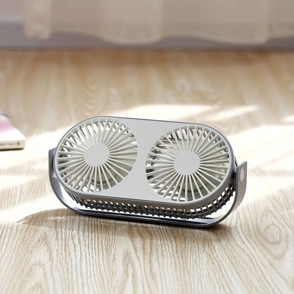 1pc USB Desk Fan; 3 Speeds Portable Personal Desktop Table Fan; Double Head And Double Leaf Fan For Indoor; Bedroom And Home Office Use_voghion.com