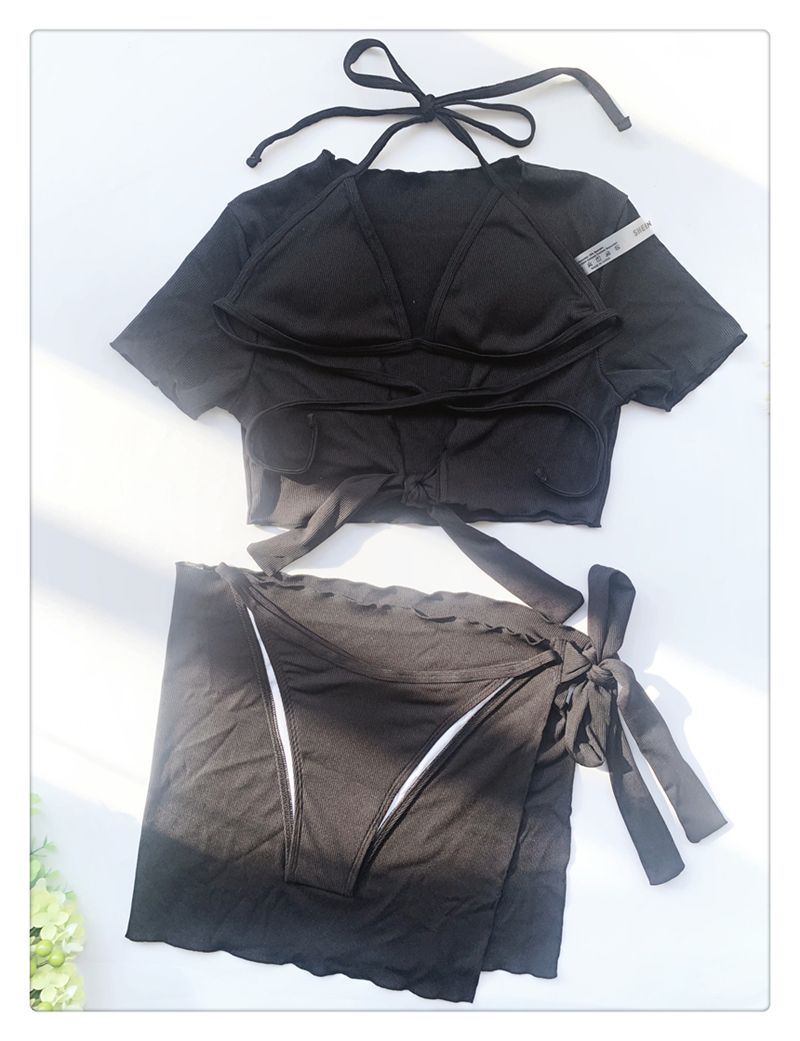 Nieuwe bikini vleesbedekking en dun vierdelig badpak Badpak Dames effen kleur meerdelig badpak_voghion.com
