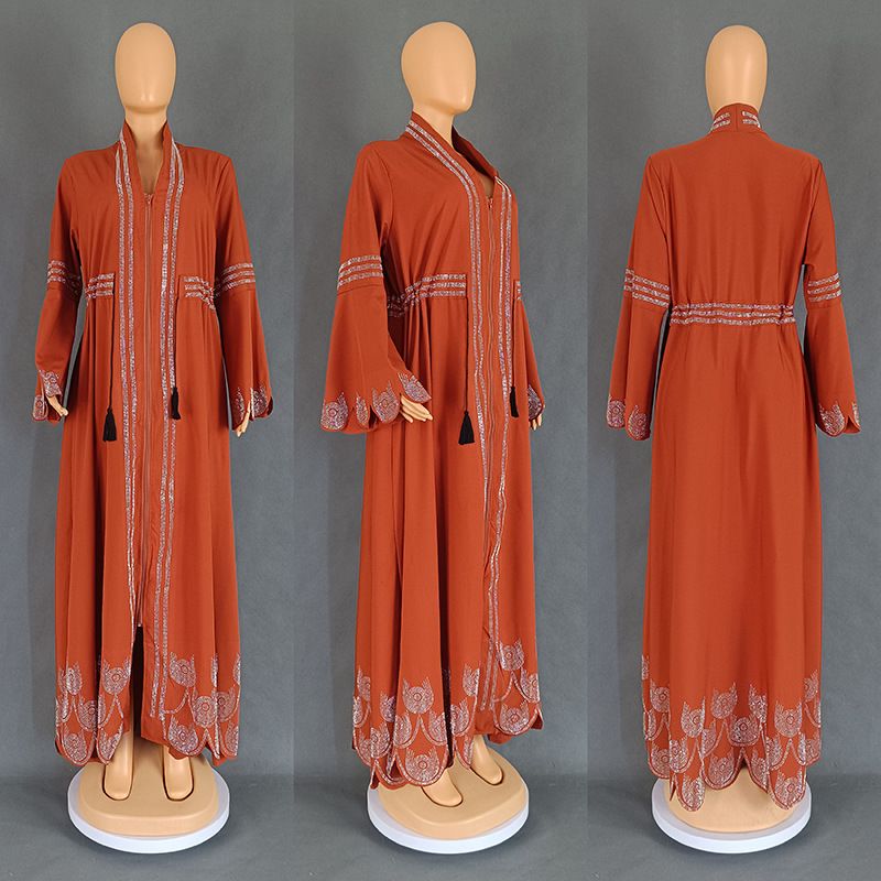 9007 Muslim Abaya Arab Kaftan Plus Size Women's Dress With Flared Long Sleeves_voghion.com