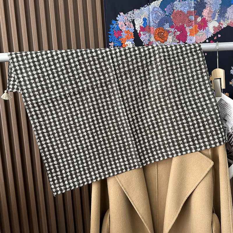 Sciarpa da collo calda e versatile in 100% lana, piccola, per donna, autunno inverno, stampa pied de poule vintage, all'ingrosso_voghion.com