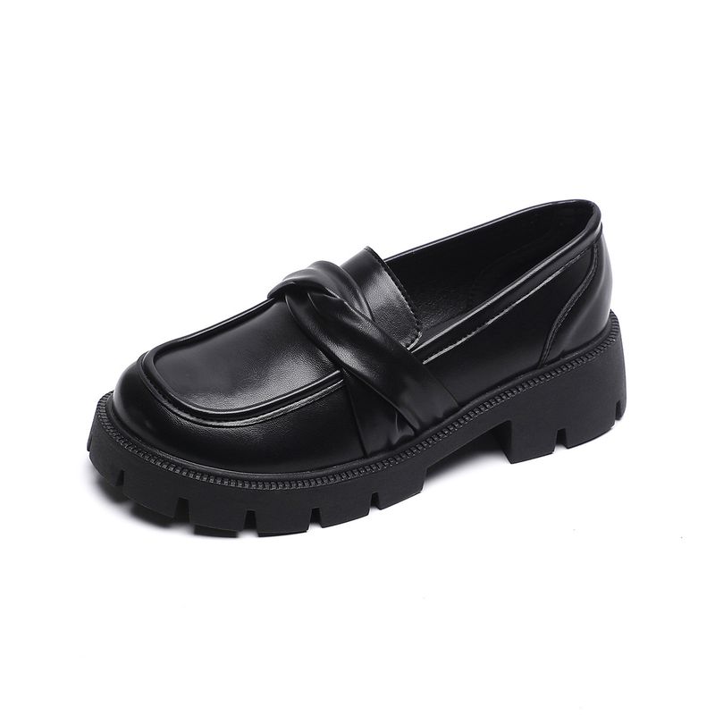 Platform Loafers Women's One-pedal Black Retro Small Leather Shoes College Style Soft-soled Single Shoes_voghion.com