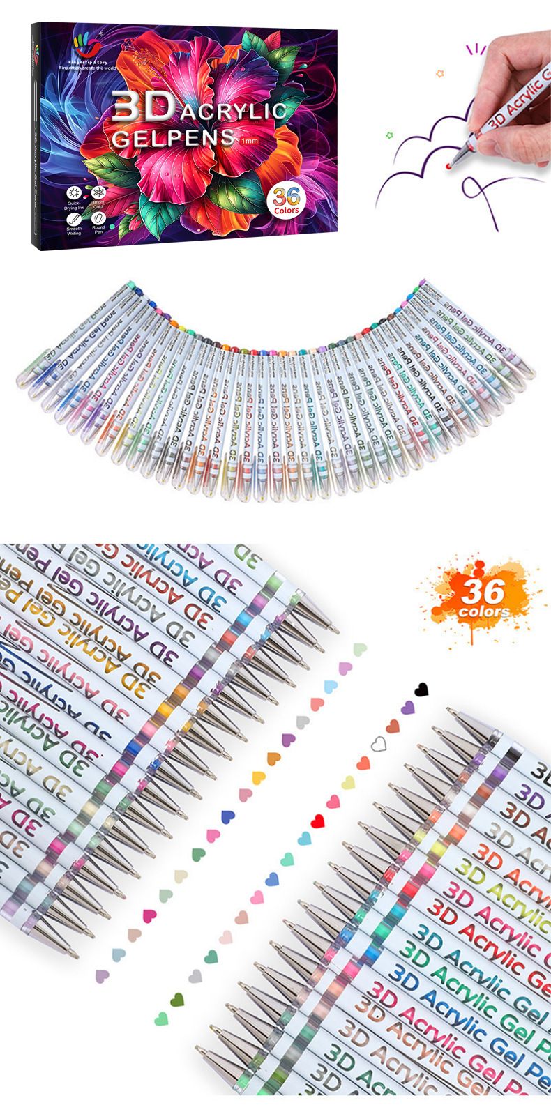 Stylos gel acryliques vibrants pour journaling - 24/36/48 couleurs, séchage rapide et pointe lisse de 1,0 mm, empilables pour un mélange artistique, idéal pour les étudiants_voghion.com
