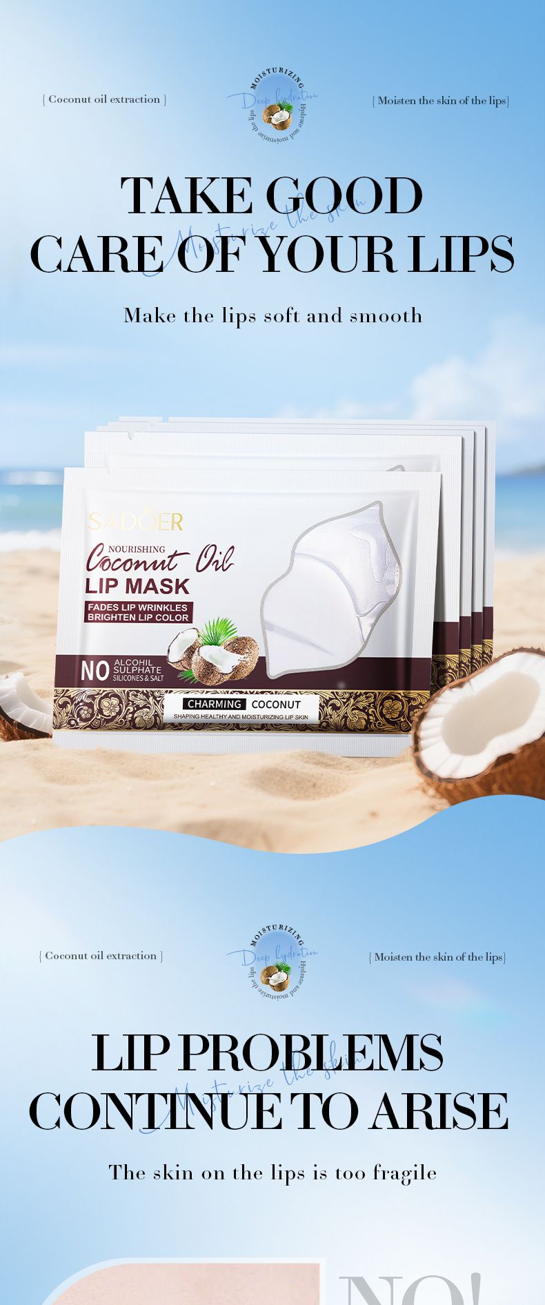 Maschera nutriente all'olio di cocco 8 g, balsamo labbra idratante, anti-crepe, per autunno e inverno, prodotti per la cura della pelle_voghion.com