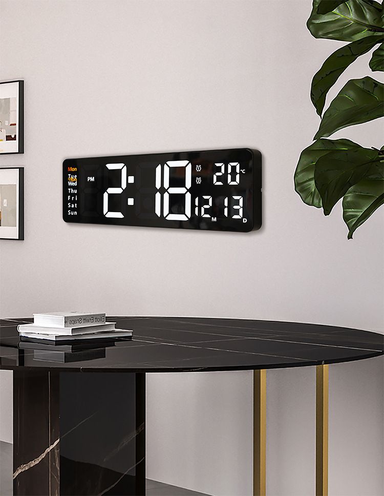 16 Zoll große digitale LED-Wanduhr mit Datums- und Temperaturanzeige, modernes minimalistisches Design für Wohnzimmer/Schlafzimmer/Büro, weißes/schwarzes Gehäuse mit_voghion.com