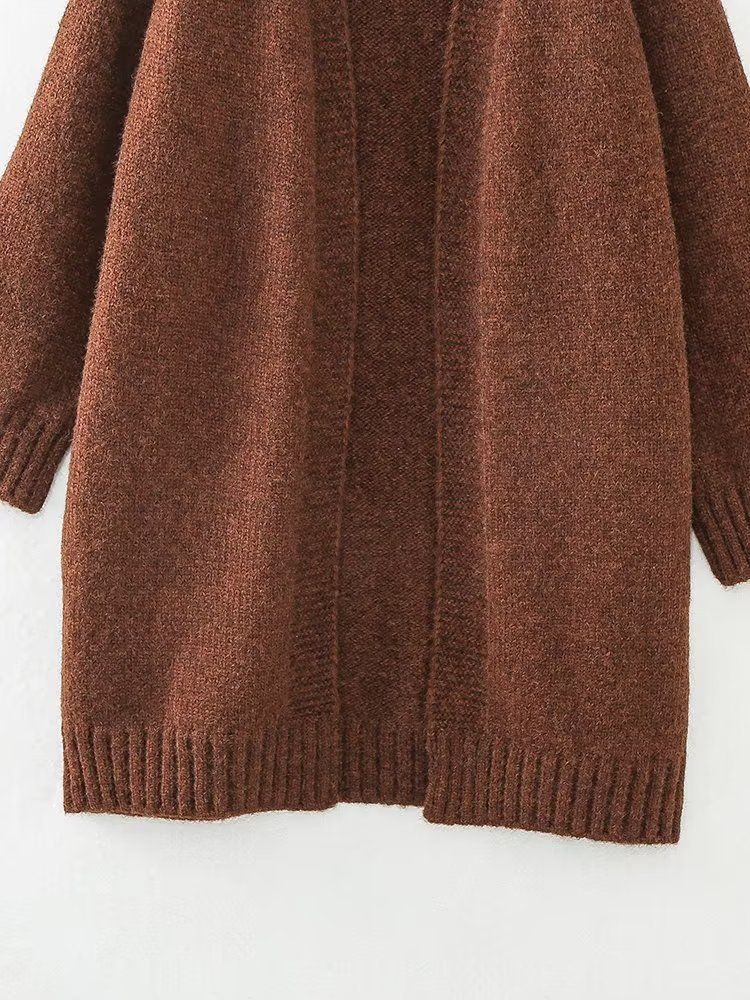 Giacca lunga casual in maglia color caffè autunno 2023 da donna_voghion.com
