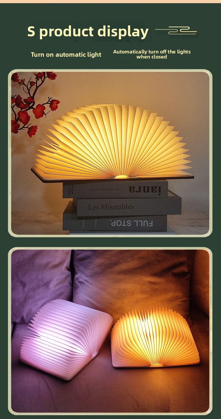 Altavoz Bluetooth magnético plegable creativo de madera, lámpara LED nocturna para libros, luz ambiental, regalo_voghion.com
