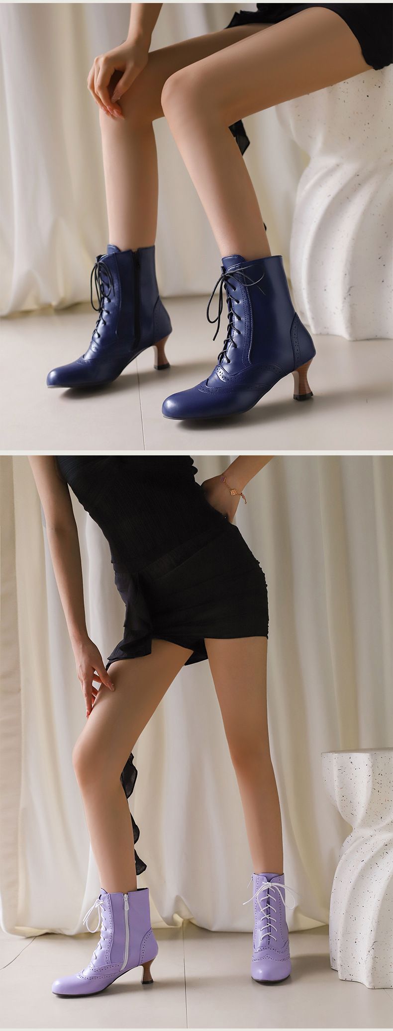 Stivaletti da donna, autunno inverno, stivali corti, taglie forti, stile britannico, con tacco medio e lacci, stivali Martin corti, H_voghion.com