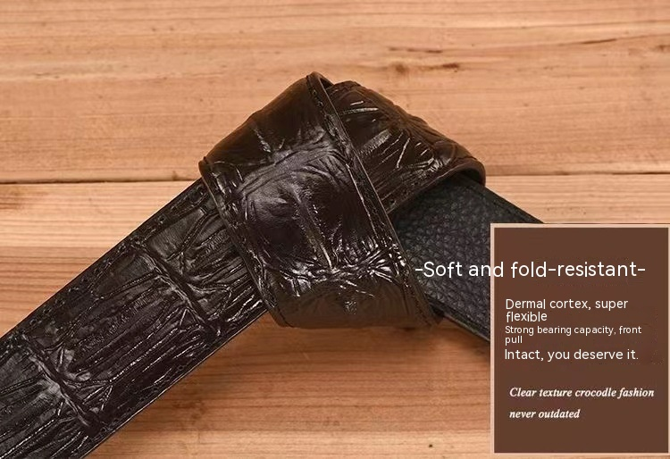 Piper Men's New Belt Without Head, Cowhide Crocodile Pattern Belt with Smooth Buckle and Perforated Pure Belt_voghion.com