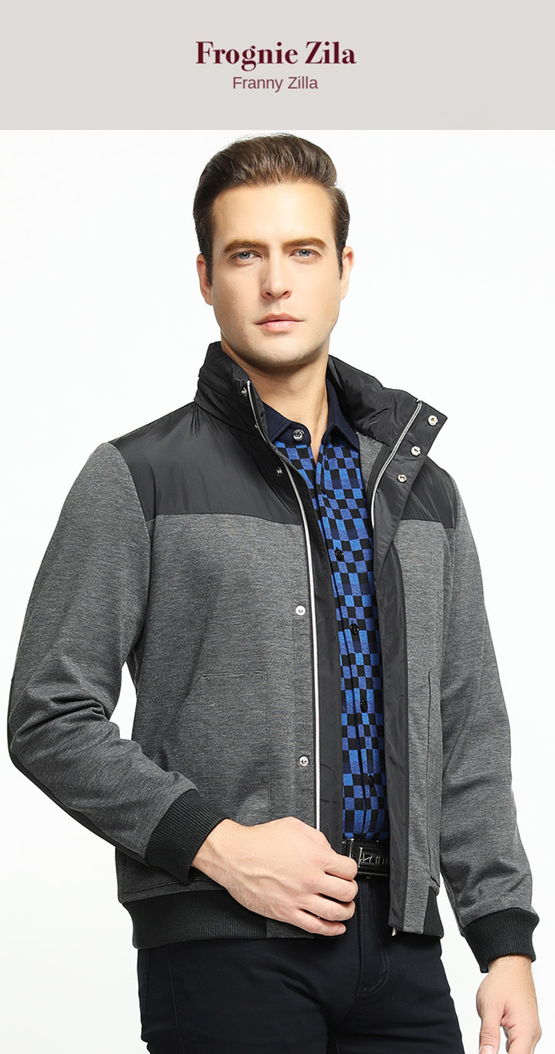 Patchwork décontracté col montant bouton fermeture éclair manteau pour hommes veste pour hommes_voghion.com
