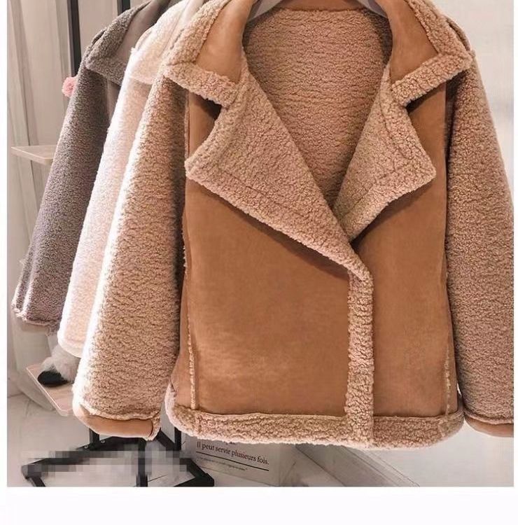 Damenbekleidung Kunstlammfelljacke Winter Gemütliche Oberbekleidung mit Fleecefutter Kurze Bomberjacke Für Kleine Bis Große Größen_voghion.com