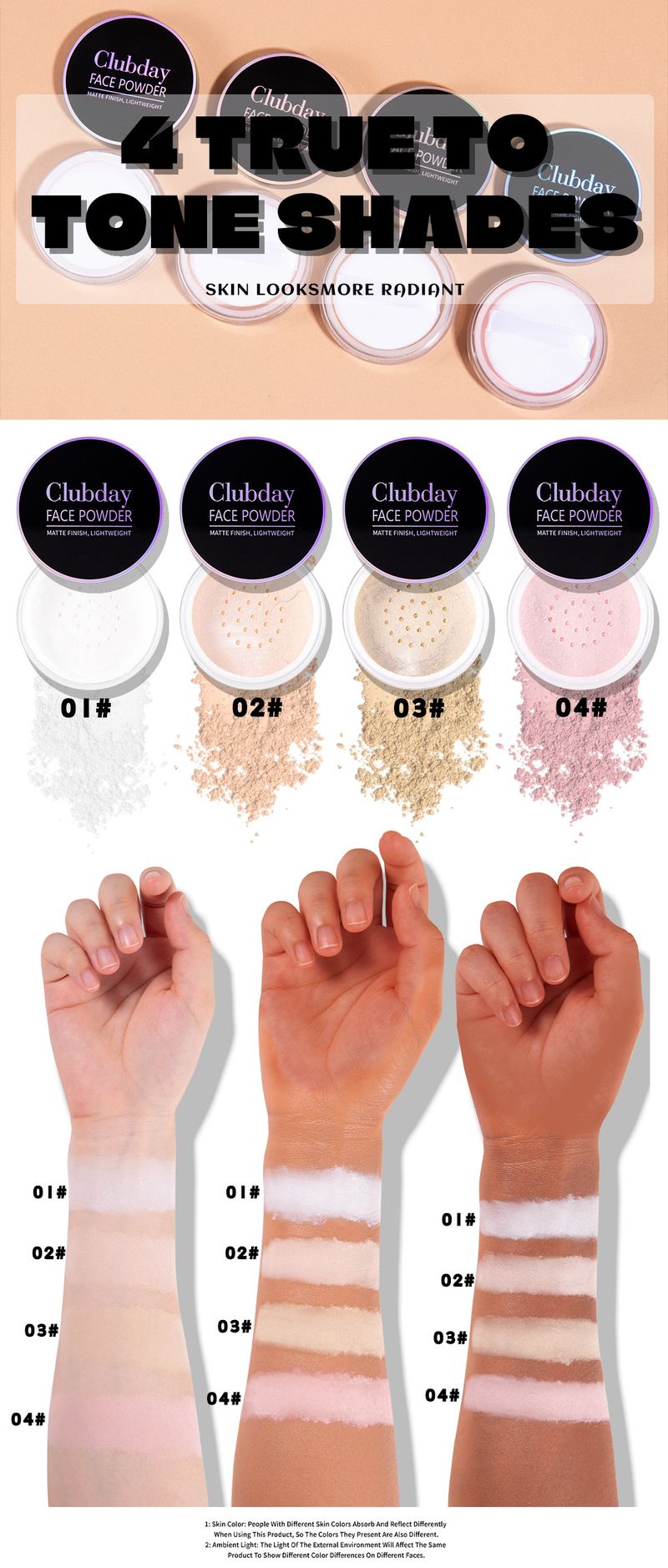 Powder Clubday Gesichts-Concealer-Make-up, Ölkontrolle, Fixierpuder, matt, langanhaltend, schweißfest, Nude-Make-up, Konturpuder, loser Puder_voghion.com