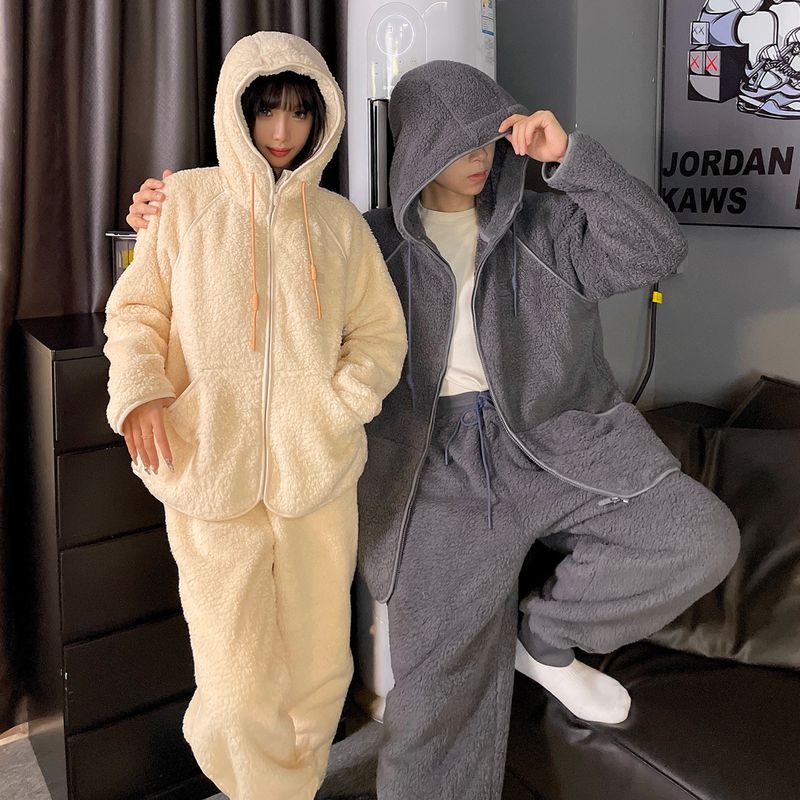 2024 Winter Velvet Couple's Long Hairy Hooded Zipper Simple and Elegant Multi Color Women's Pajamas Home Clothes Can be_voghion.com