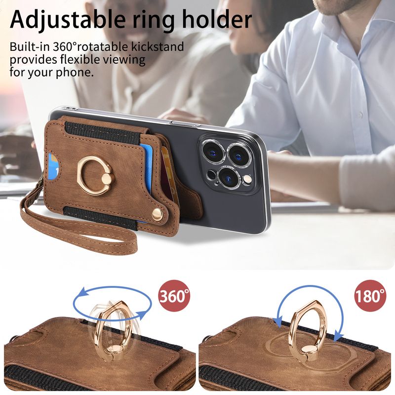 TechGlobe Hot Selling Retro Solid Color Phone Case RFID Anti-Theft Swipe Card Slot PU Wallet With Hand Strap And Ring Holder_voghion.com
