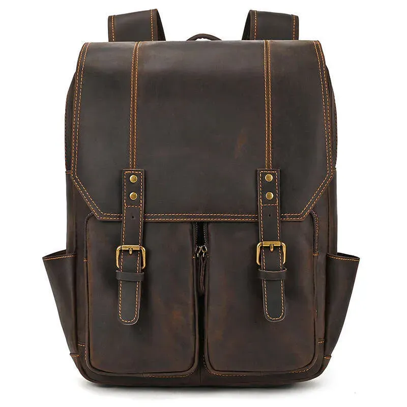 Large Capacity Crazy Horse For Men, First Layer Cowhide Travel Genuine Leather Backpack_voghion.com