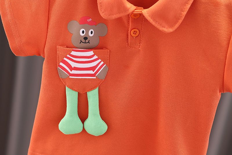 Ensemble deux pièces pour garçons, short à manches courtes, ours de poche, dessin animé, à la mode, pour bébé, nouvelle collection été 2024_voghion.com