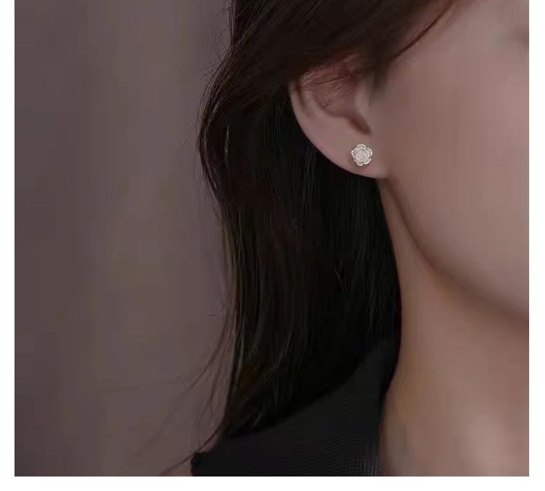 Cute Camellia Flower Stud Earrings Women 999 Silver_voghion.com