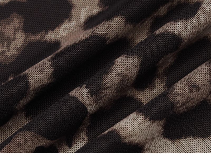 Shemoda Style Sexy Double Layer Mesh Leopard Print Off-Shoulder Long Sleeve T-Shirt Women Slim Fit Short Top_voghion.com