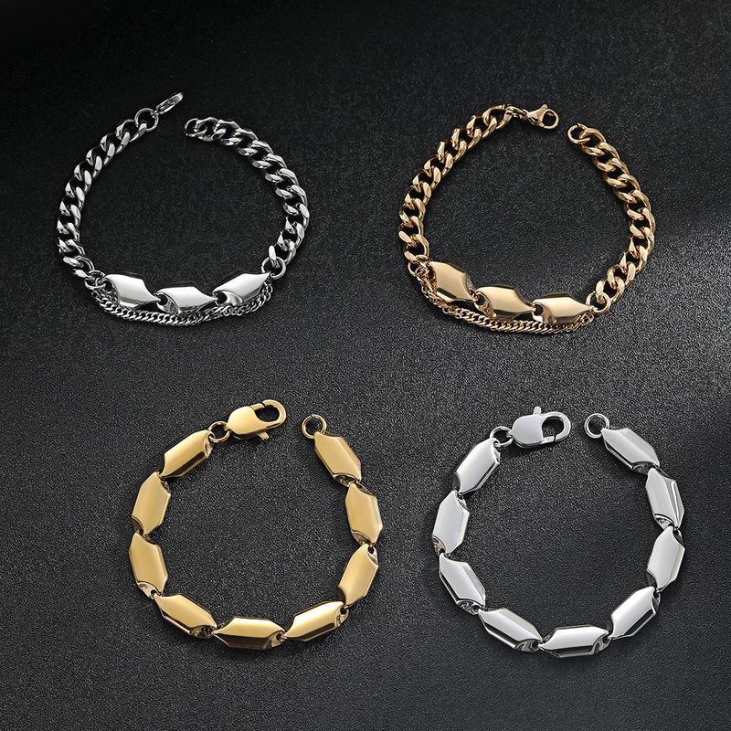 Bracciale da uomo in acciaio al titanio con catena cubana, stile hip hop, patchwork, a strato singolo, alla moda_voghion.com