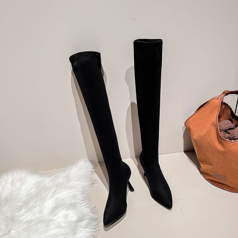 Novas botas altas de outono e inverno salto agulha elástico botas longas pontiagudas_voghion.com