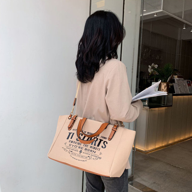 Yogodlns Mode Canvas Handtas en Portemonnee Vrouwelijke Schoudertas met grote capaciteit Letter Design Crossbody Tas Casual Totes Bag Bolsa_voghion.com