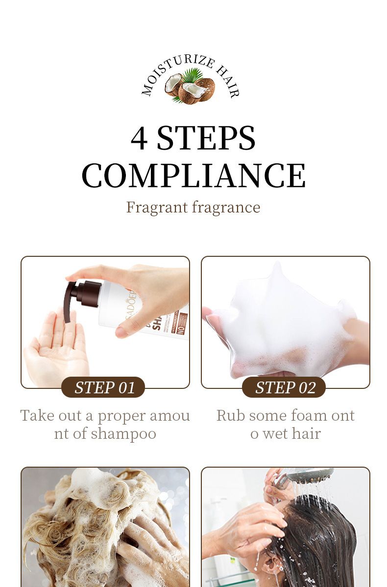 SADOER Szampon nawilżający z kokosem 500 ml, szampon i odżywka przeciwłupieżowa z aminokwasami_voghion.com