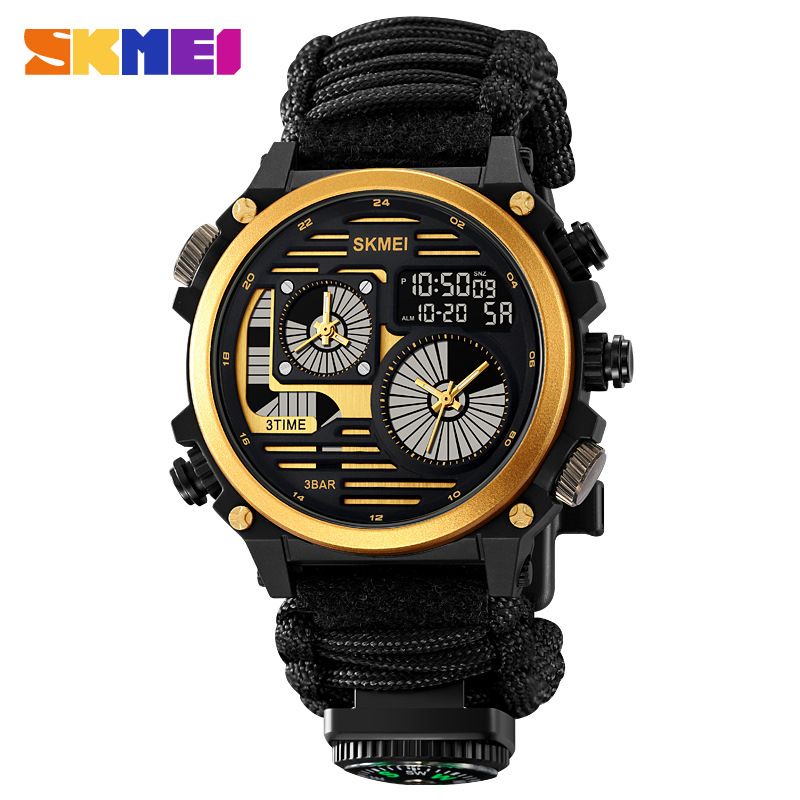 Momentum Sports Outdoor Waterproof Electronic Tough Men's Style Large Dial Multi-Function Four-Time Watch_voghion.com