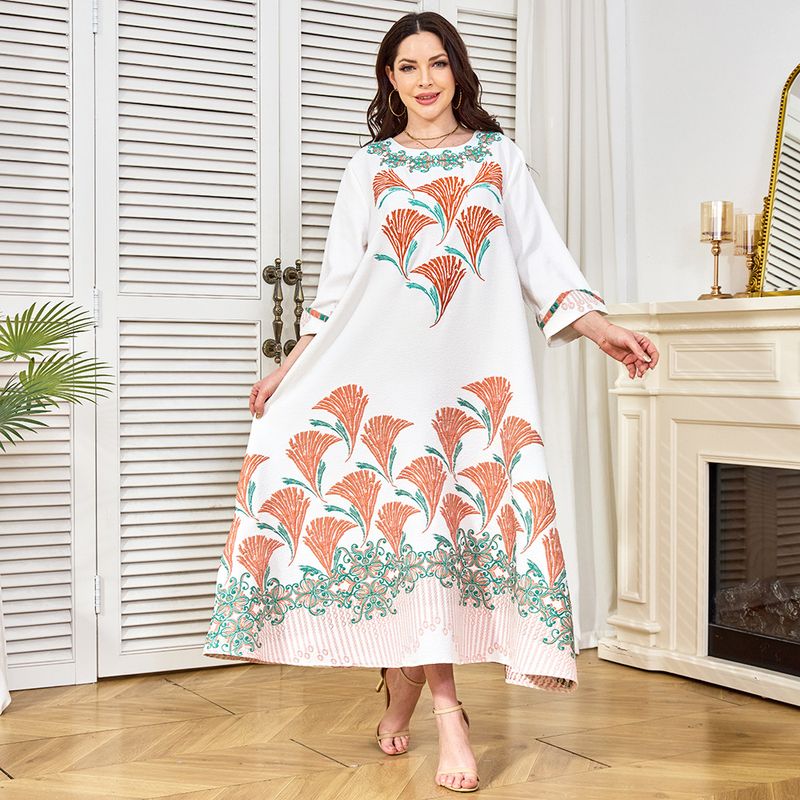 Moslim geborduurde elegante jurk Dubai Turkije mode abaya damesjurk_voghion.com