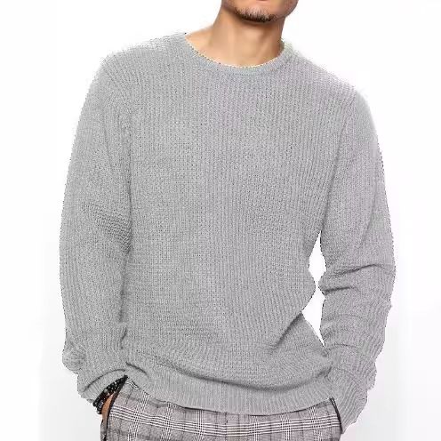 Knitted Sweater New Men's Long Sleeve Round Neck Casual Loose Pullover Solid Color Top_voghion.com
