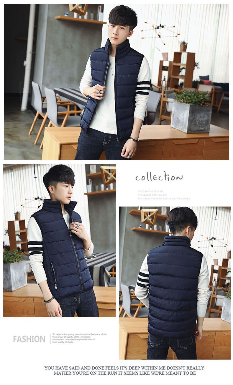 Chaleco acolchado de plumón para hombre: abrigo de invierno cálido (relleno de algodón grueso, negro/gris/azul oscuro, M-5XL)_voghion.com