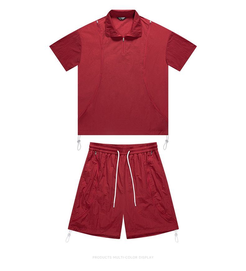 Costume de sport décontracté de style américain pour hommes, ensemble ample d'été pour couple, vêtements de travail tendance de marque, manches courtes, short deux pièces_voghion.com