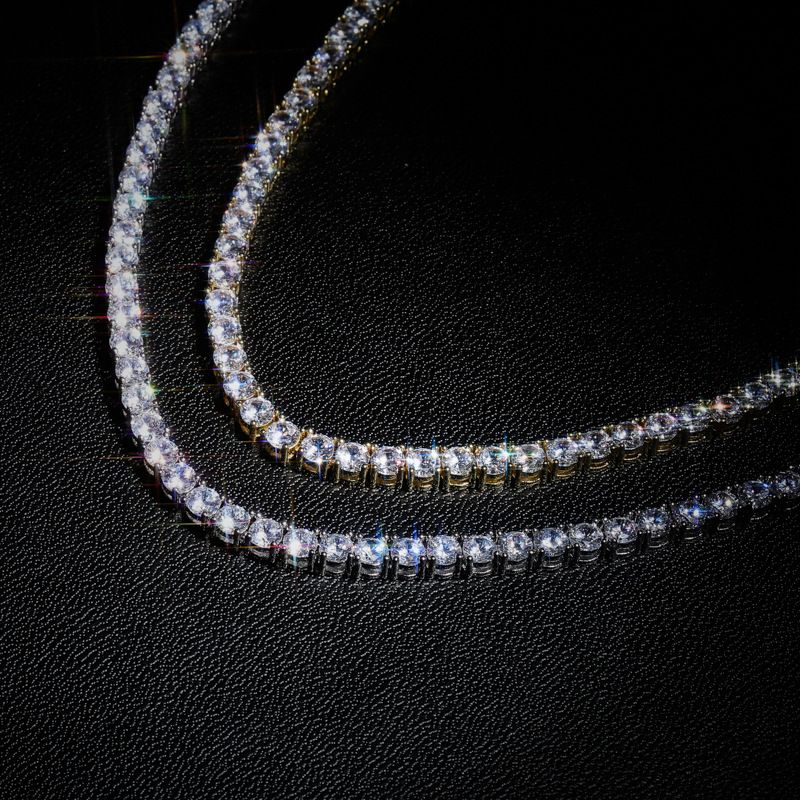 Hiphop-tennisketting voor heren en dames met micro-ingelegde zirkonia en veersluiting in de maten 3 mm, 4 mm, 5 mm en 6 mm. Verkrijgbaar in goud, zilver, roségoud._voghion.com