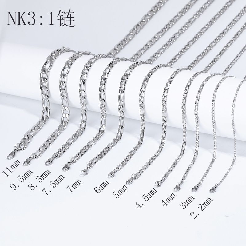 NK3:1 Stainless Cuban Titanium Steel Unisex High-end Non-fading Figaro Long Necklace_voghion.com