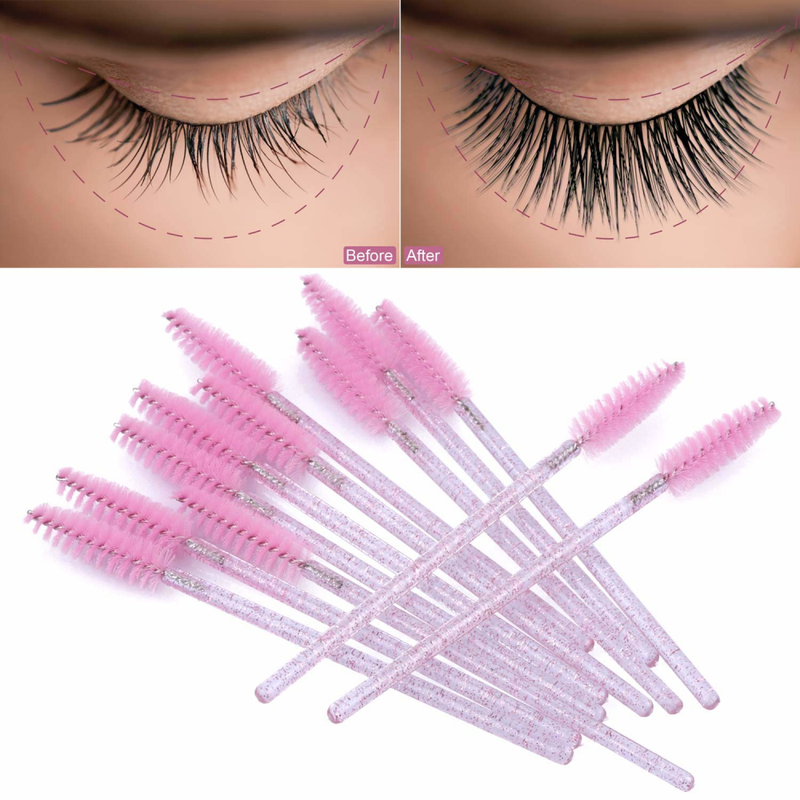 50 Stück Wimpern-Einweg-Augen-Wimpernbürstenspule mit schwarzem Stock, die zum Verlängern von Wimpern, Augenbrauen und Make-up verwendet wird_voghion.com