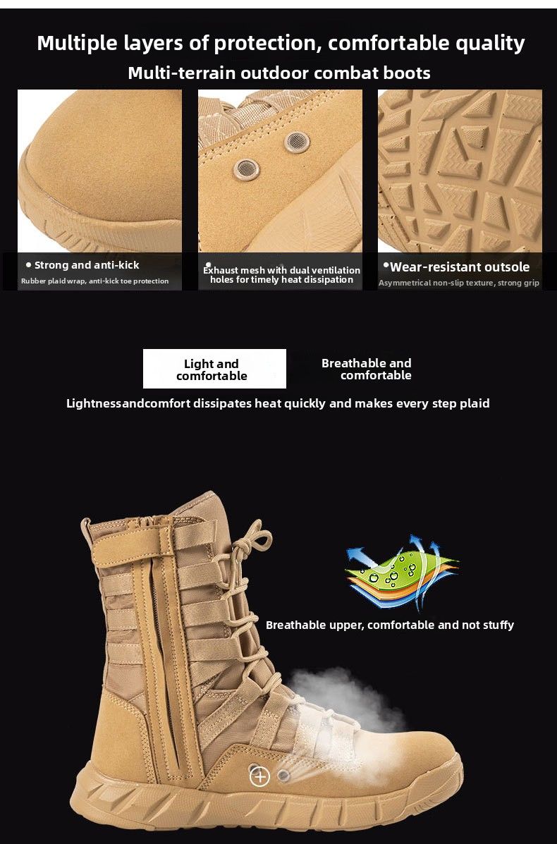 Wanderstiefel High Top Tactical Desert Brown Leichte Kampftrainingsstiefel_voghion.com
